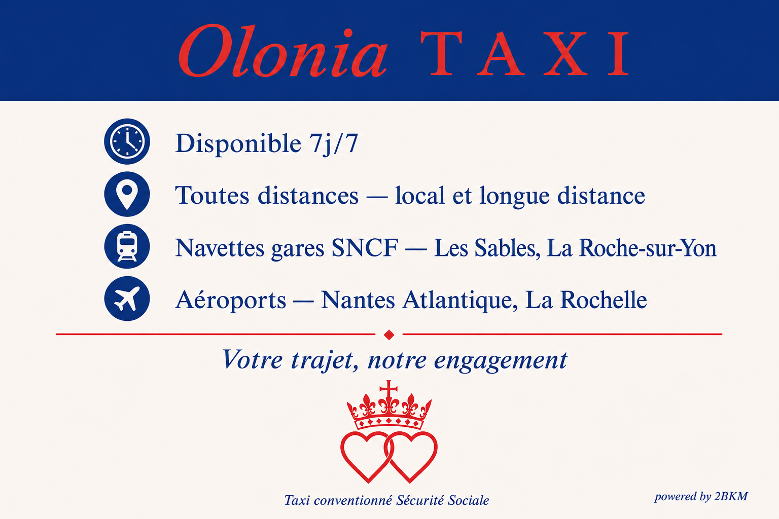 Carte de visite Olonia TAXI — verso services